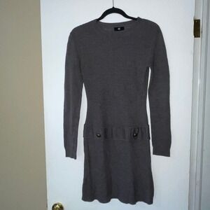 IZ Byer Charcoal Gray Cable Knit Sweater Mini Dress Women's Size M